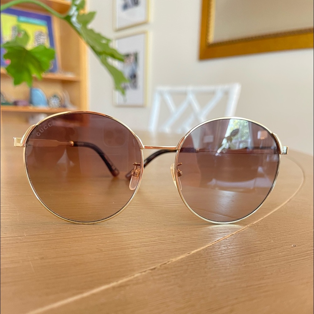 Gucci Brown & Gold Women’s Round Sunglasses (GG0206SK 003 58) 100% authentic 🕶